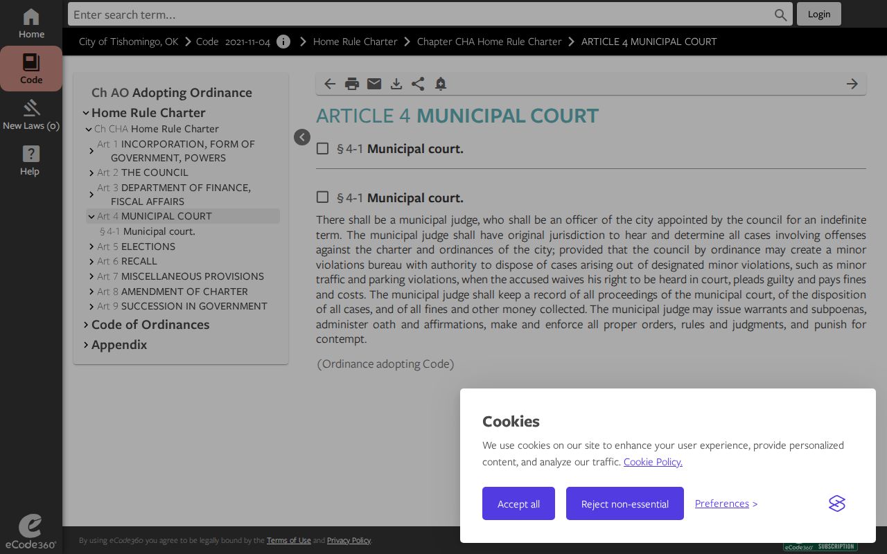 Tishomingo municipal judge authority and city-court source