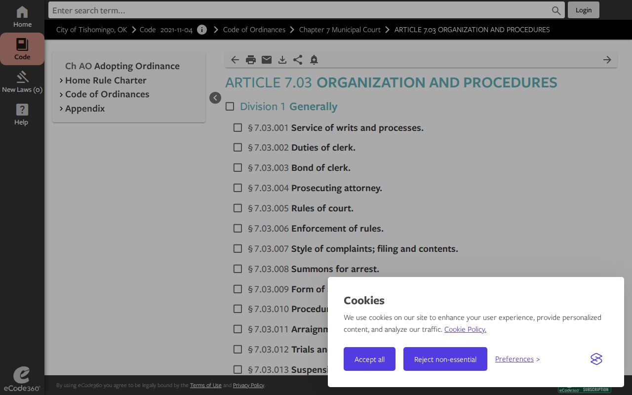 Tishomingo municipal service and summons procedure source
