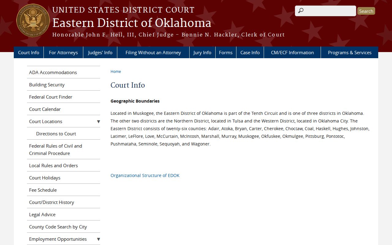Eastern District of Oklahoma court information for Johnston County