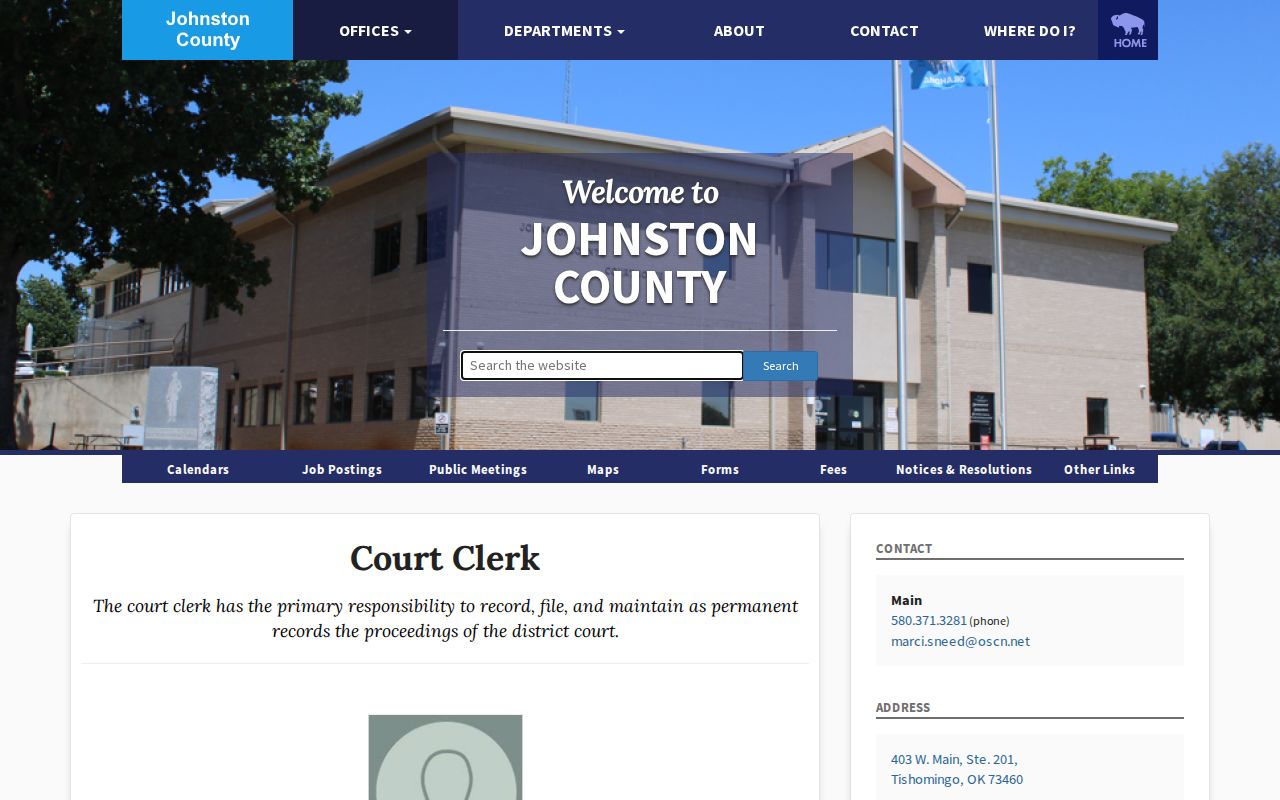 Johnston County Court Clerk page for District Court records