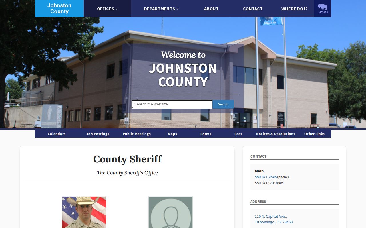 Johnston County Sheriff contact page showing the county office route